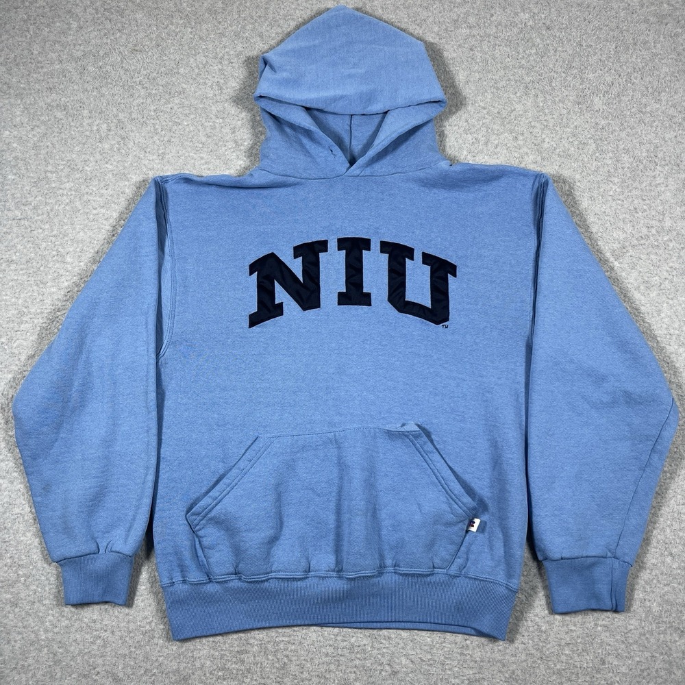 Vintage Russell Athletic Hoodie Mens Medium Blue NIU Illinois University Y2K - Picture 1 of 8